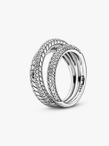 FINAL SALE - Triple Band Pavé Snake Chain Pattern Ring