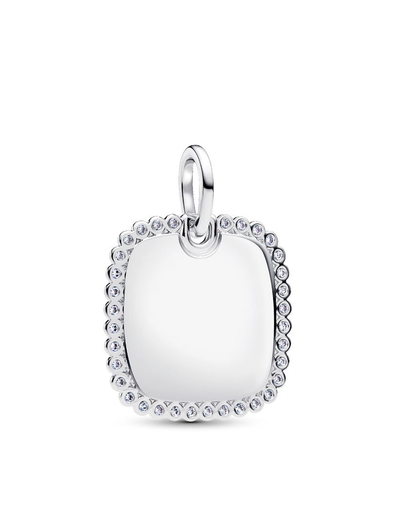 Collier à pendentif gravable carré scintillant