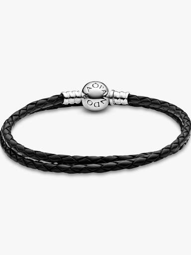 Bracelet double en cuir noir Pandora Moments