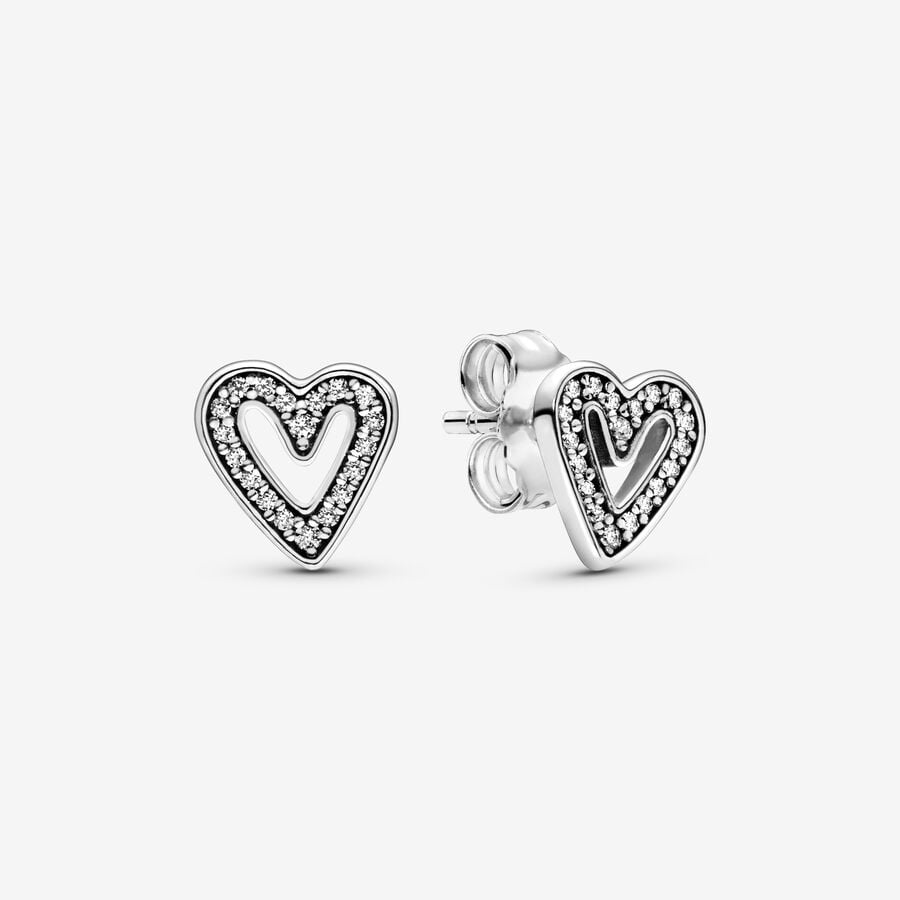 Sparkling Freehand Heart Stud Earrings image number 0