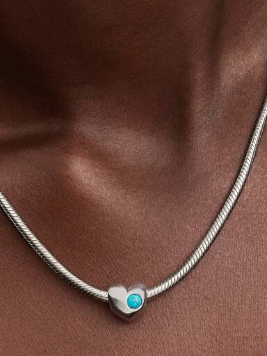 Charm Cœur avec pierre bleu turquoise de décembre gravable
