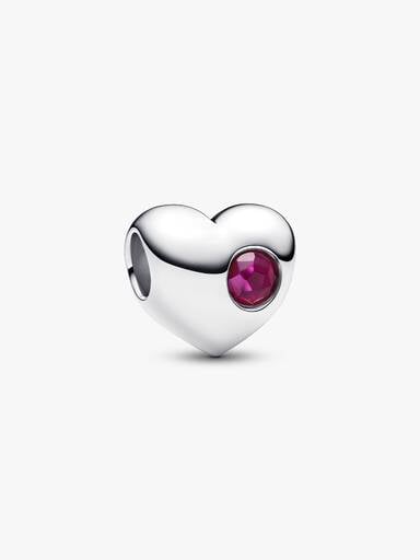 Engravable July True Red Stone Heart Charm