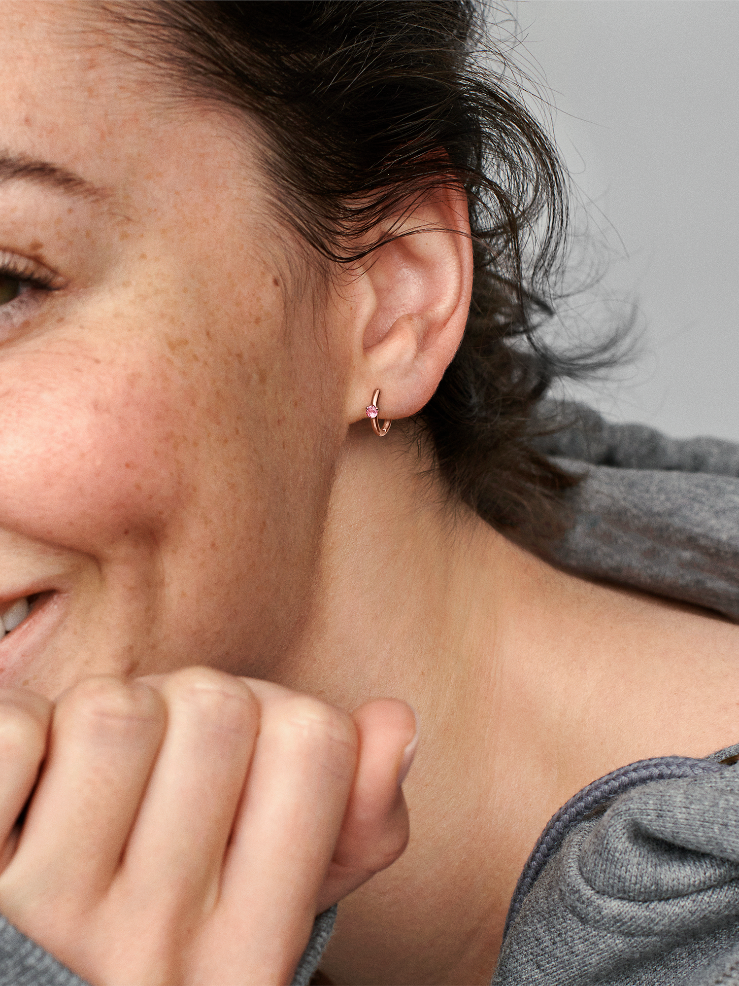 Pink Solitaire Huggie Hoop Earrings
