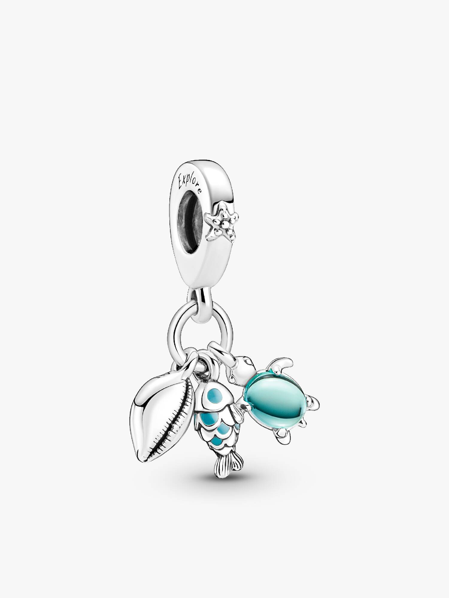 Charm-pendentif triple Poisson, tortue de mer et conque