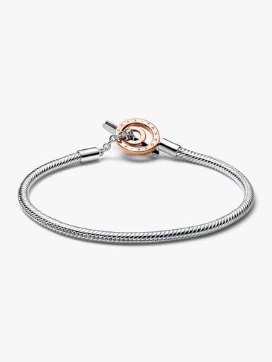 Pandora Moments Two-tone Logo T-Bar Snake Chain Bracelet