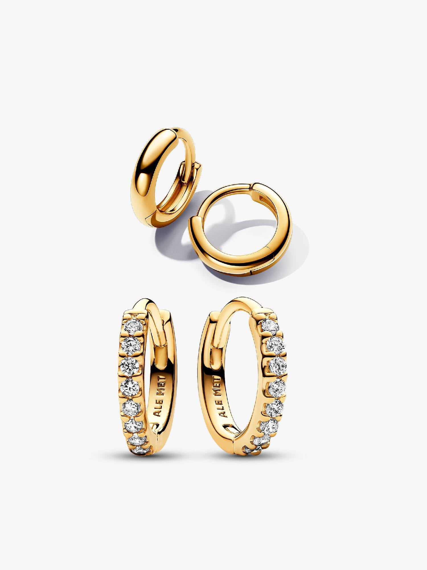 Gold Studded Hoop Huggie Set
