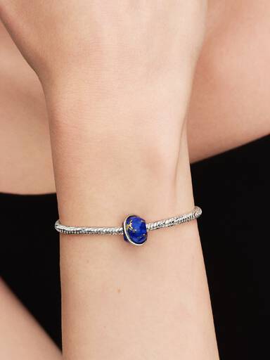Celestial Blue Planet Charm, Platinum Plated