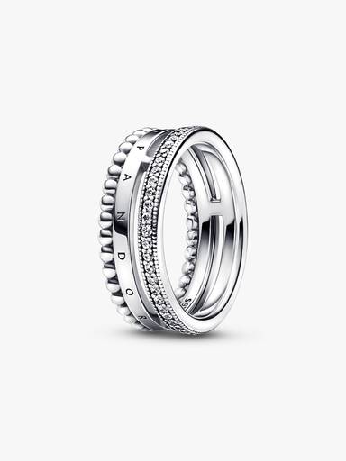 VENTE FINALE - Bague Pavé Perle et logo Pandora Signature