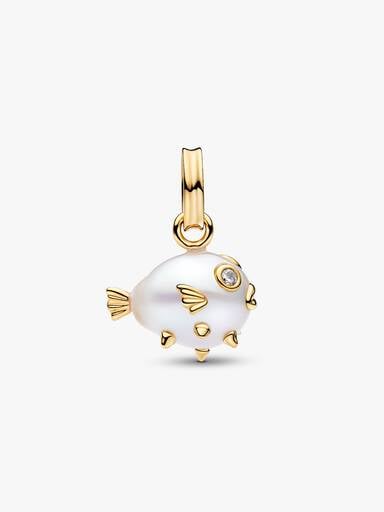 Treated Freshwater Cultured Baroque Pearl Pufferfish Dangle Charm