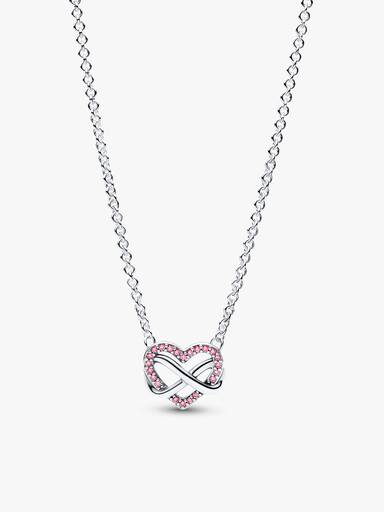 Sparkling Pink Infinity Heart Necklace & Earrings Set