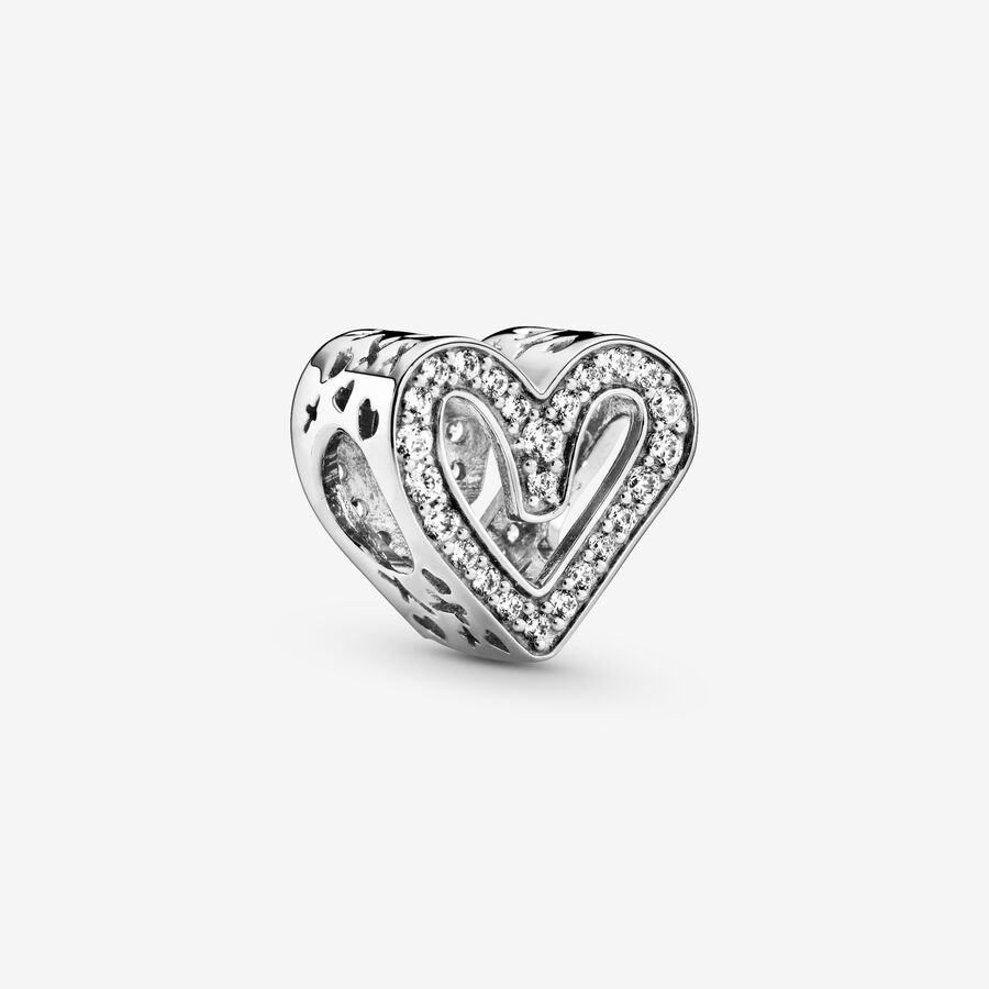 Sparkling Freehand Heart Charm, Sterling silver