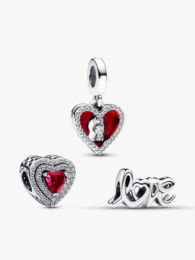 Sparkling Red Heart Dangle Charm Trio