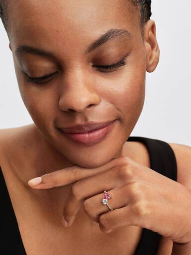 Bague scintillante Cœur double rose et incolore
