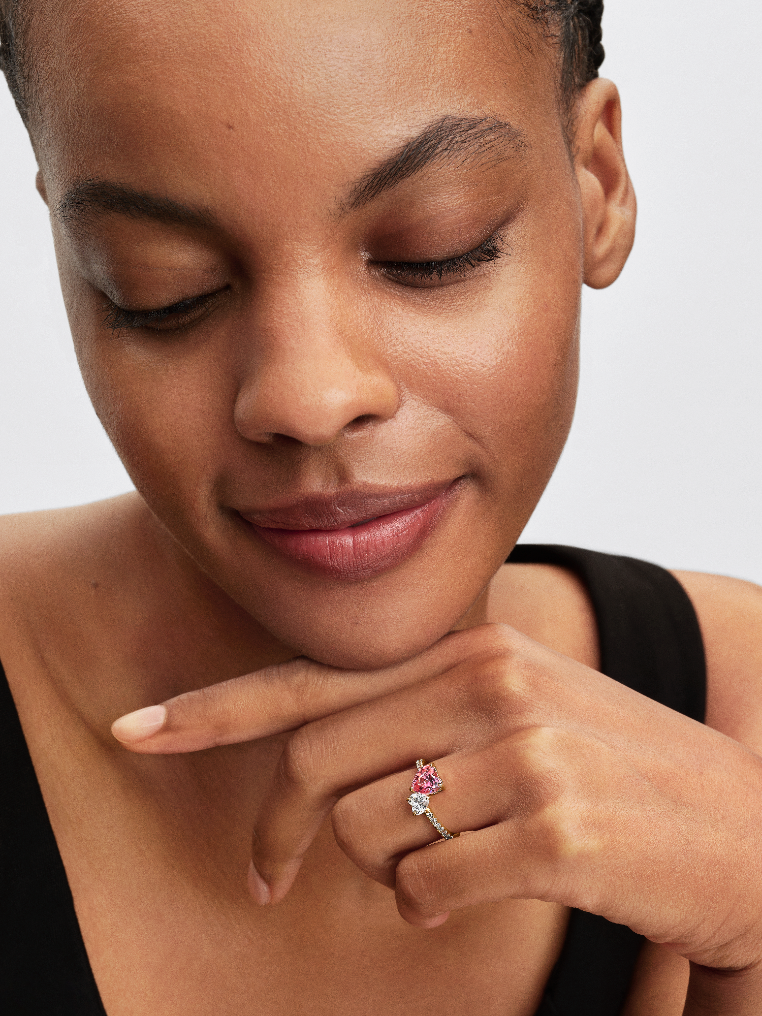 Double Heart Pink & Clear Sparkling Ring