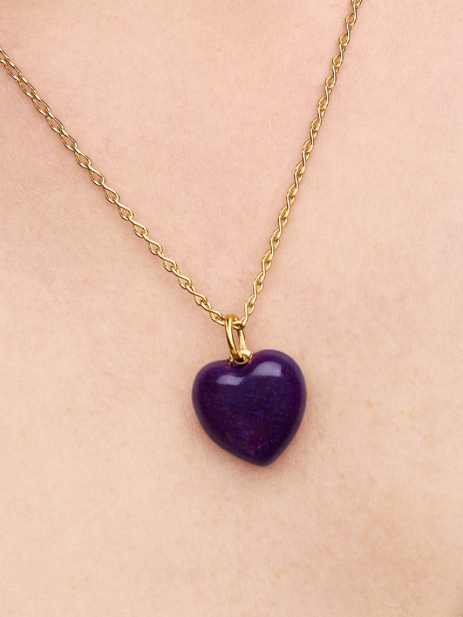 Charm-pendentif Cœur bombé mauve
