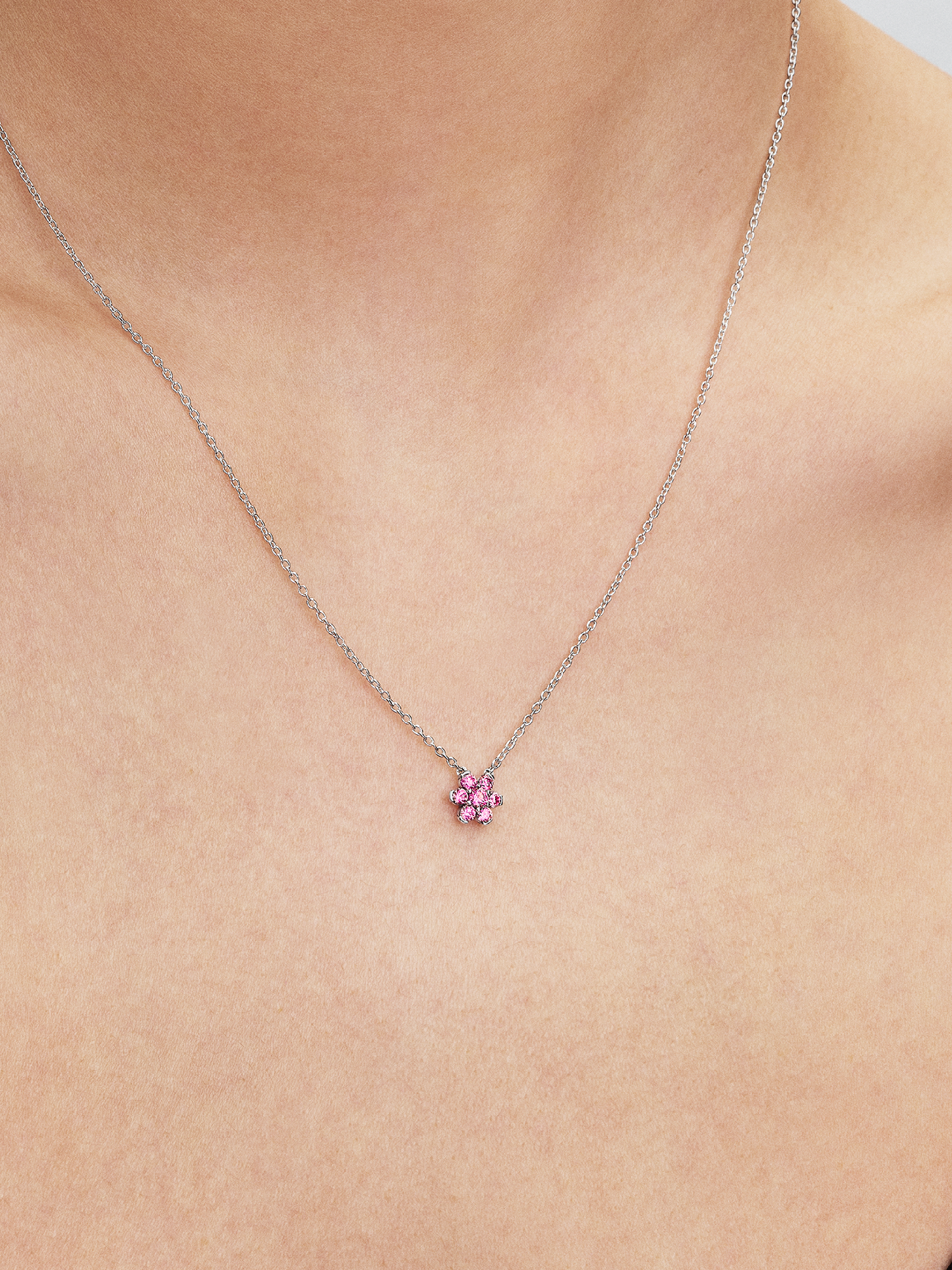 Collier à pendentif Fleur rose scintillante