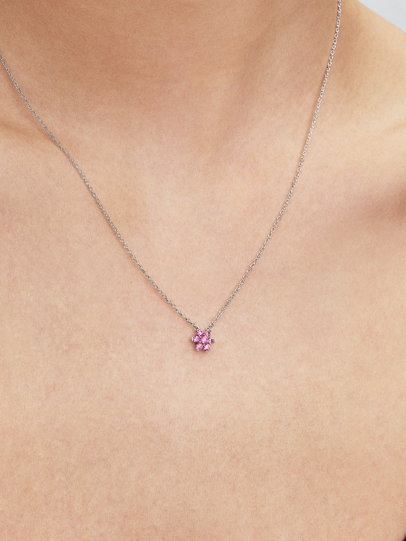 Collier à pendentif Fleur rose scintillante