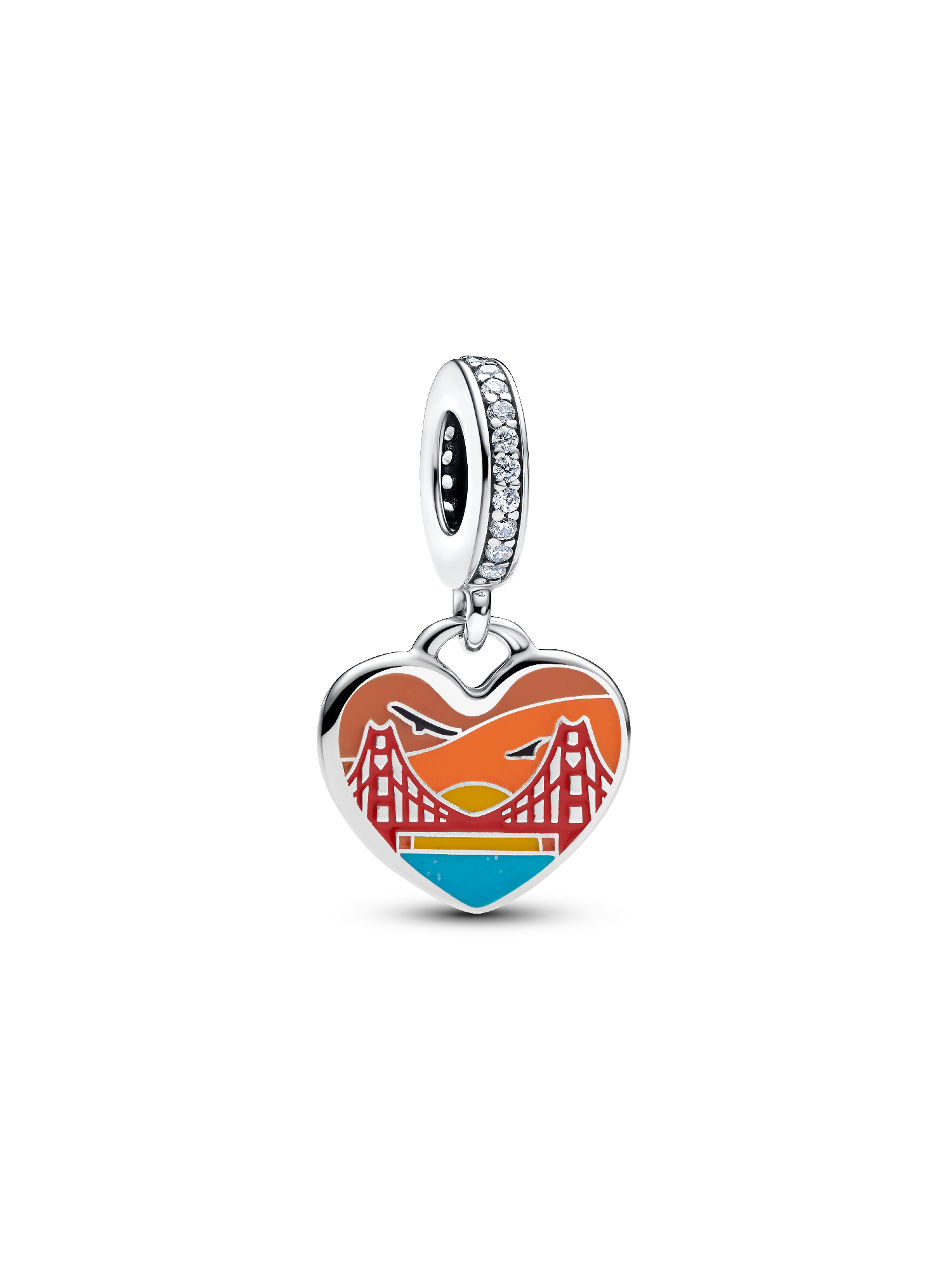 Engravable Golden Gate Sunset Heart Dangle Charm