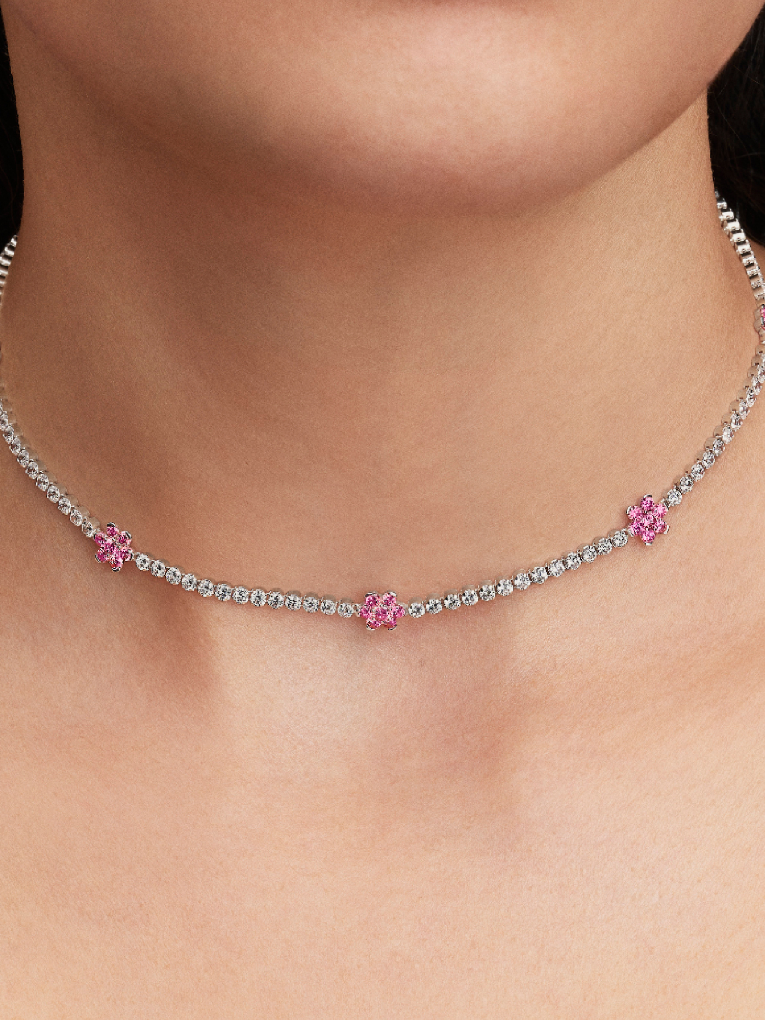 Collier tennis Fleur rose
