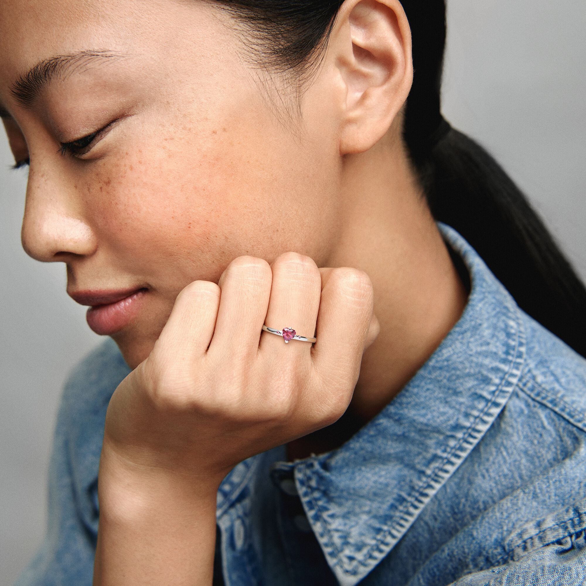You \u0026 Me Ring with Pink Heart CZ 