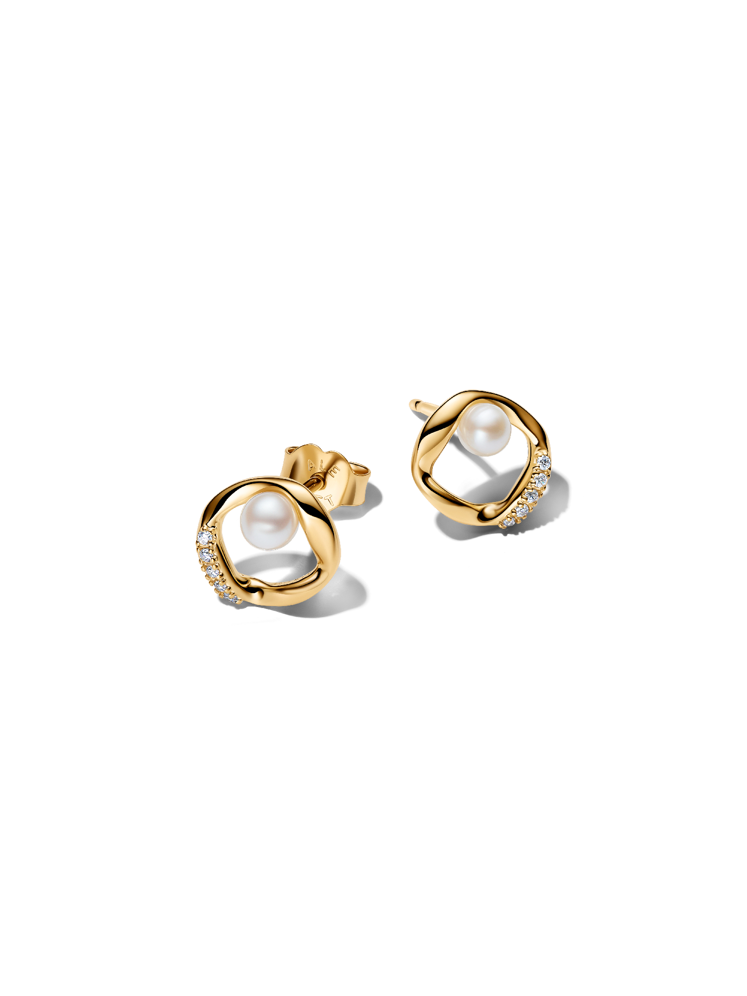 Organically Shaped Pavé Circle & Treated Freshwater Cultured Pearl Stud Earrings