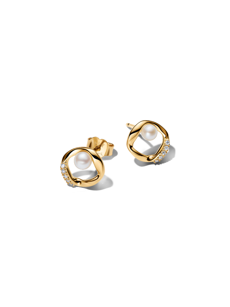 Organically Shaped Pavé Circle & Treated Freshwater Cultured Pearl Stud Earrings