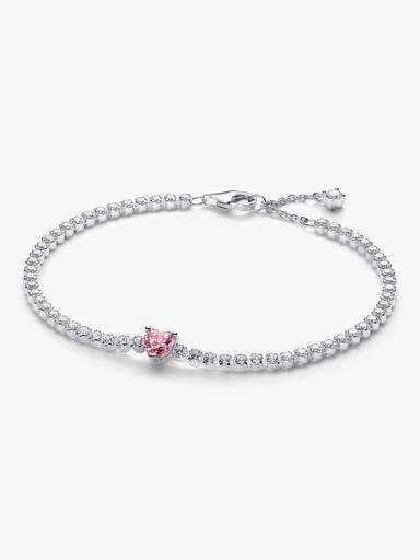 Bracelet tennis à cœur scintillant rose