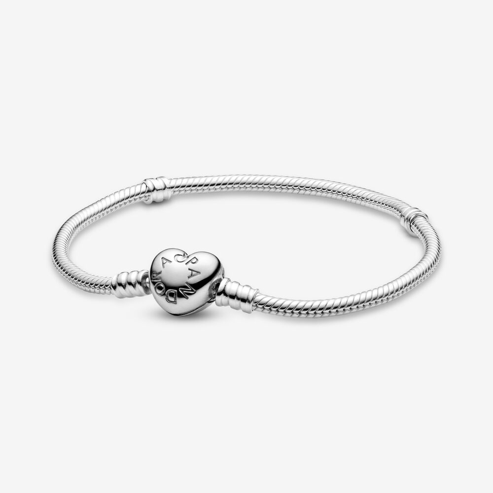 Silver Charm Bracelet with Heart Clasp | Argent sterling | Pandora ...