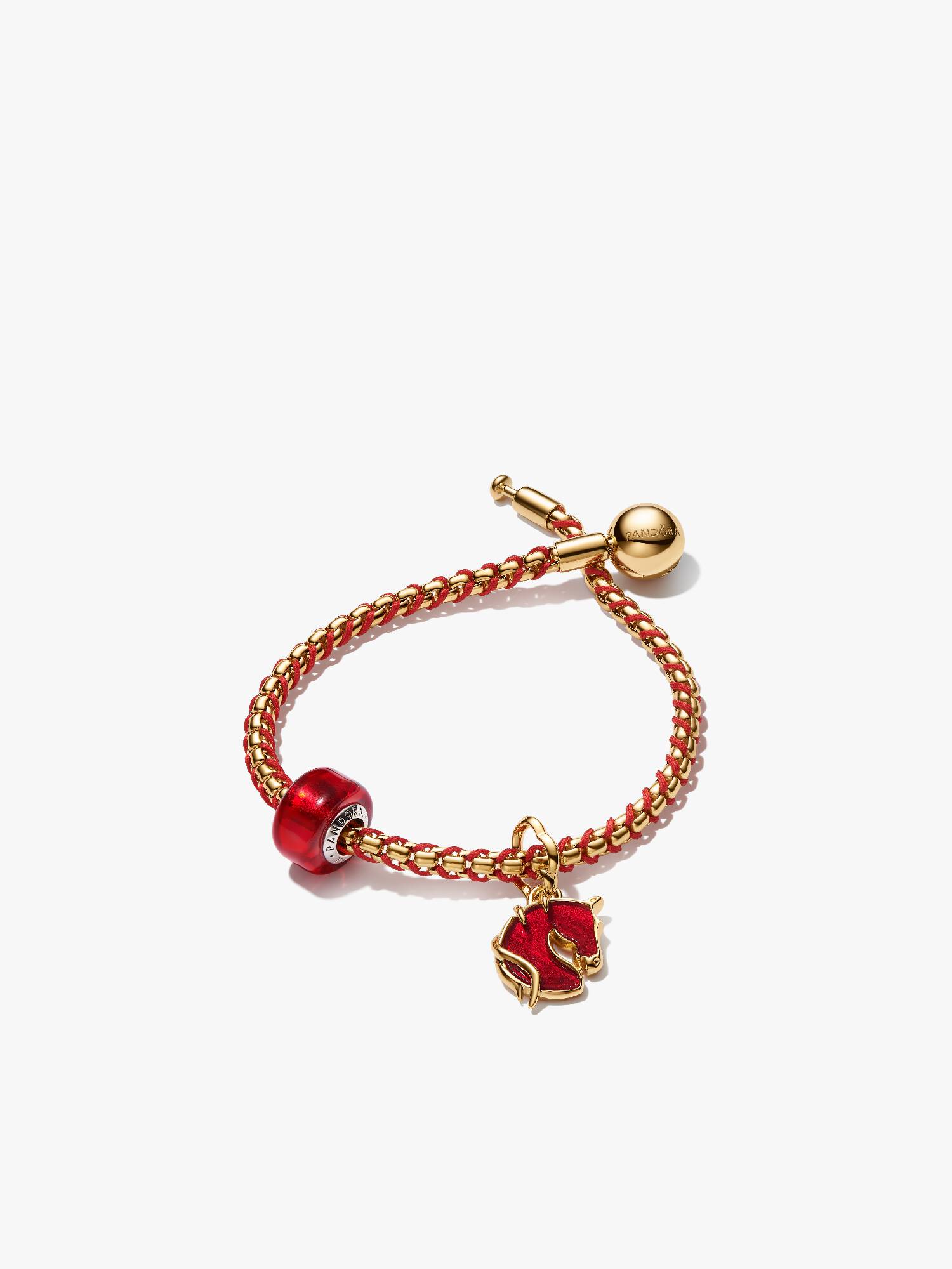 Ensemble de bracelet Cheval de feu et verre de Murano rouge 
