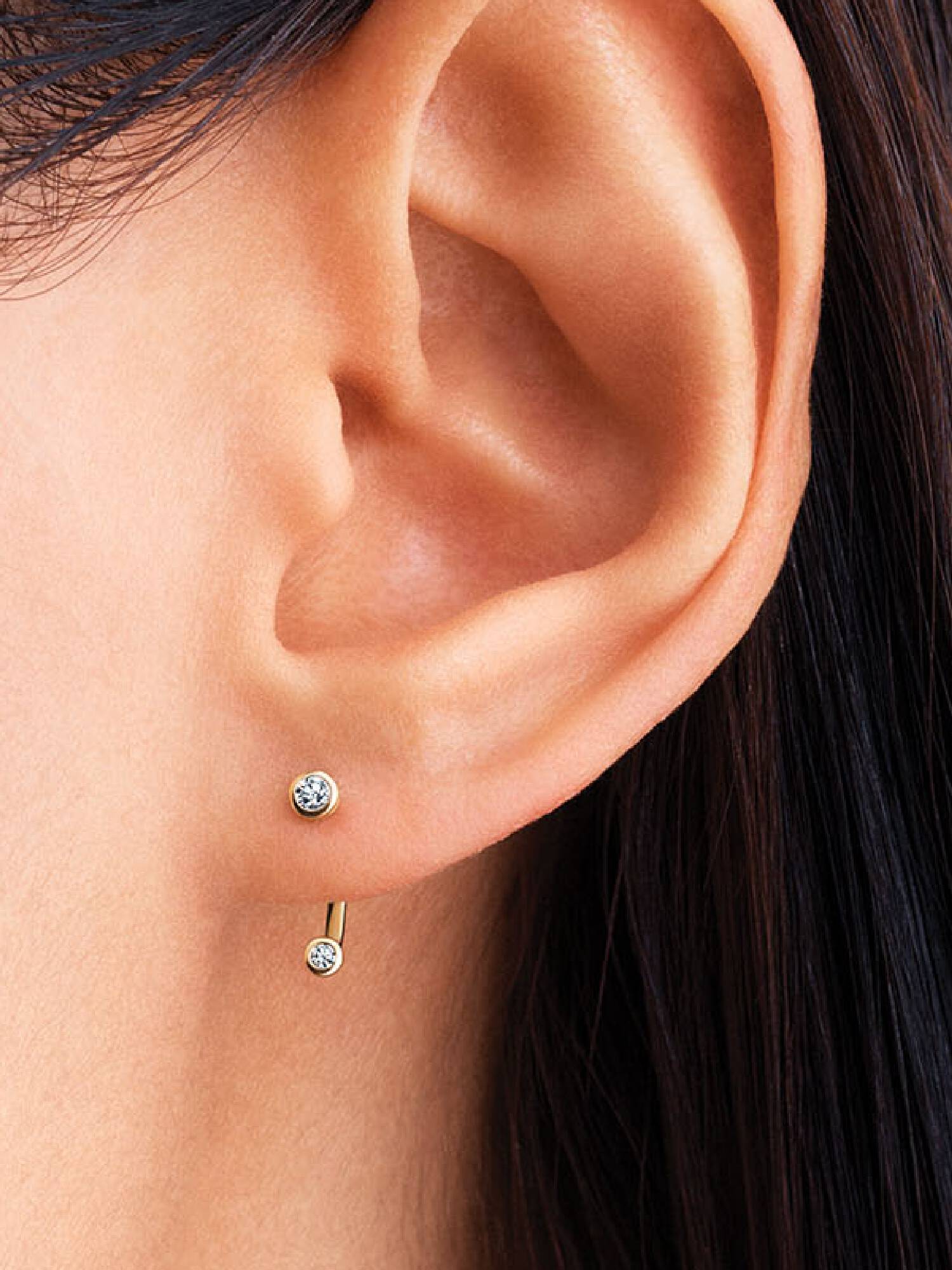 Clous d'oreilles doubles pendantes à diamants créés en laboratoire en serti clos Pandora Era