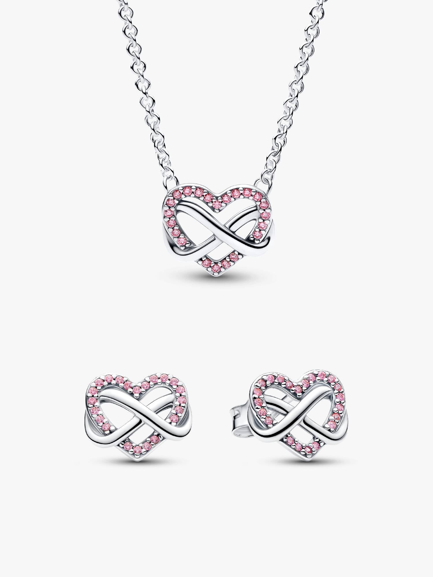 Sparkling Pink Infinity Heart Necklace & Earrings Set