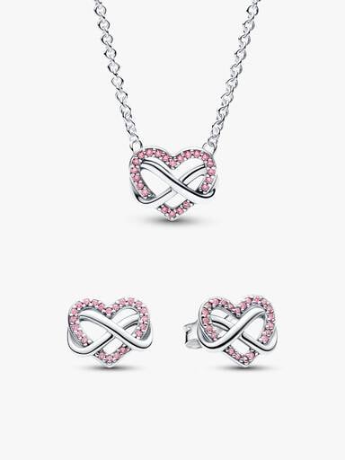 Sparkling Pink Infinity Heart Necklace & Earrings Set
