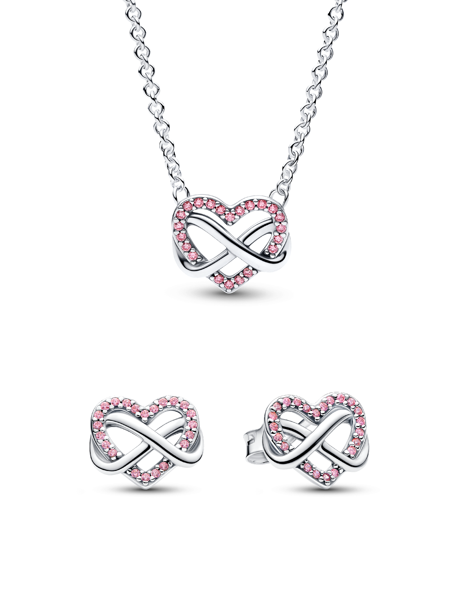 Sparkling Pink Infinity Heart Necklace & Earrings Set