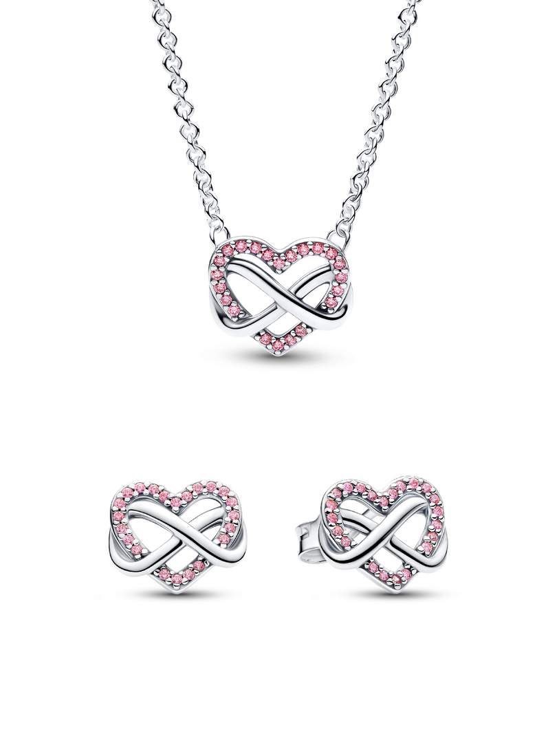 Sparkling Pink Infinity Heart Necklace & Earrings Set