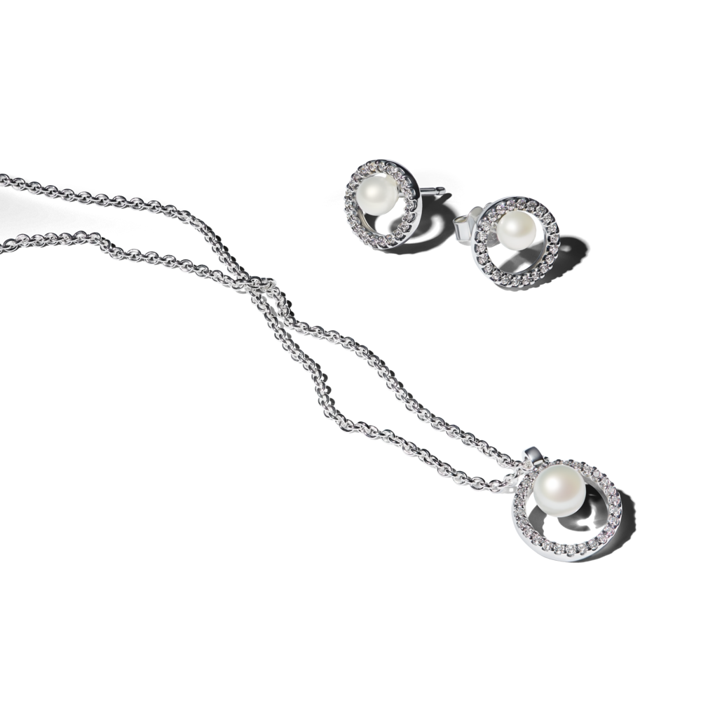 Treated Freshwater Cultured Pearl & Pavé Jewellery Gift Set