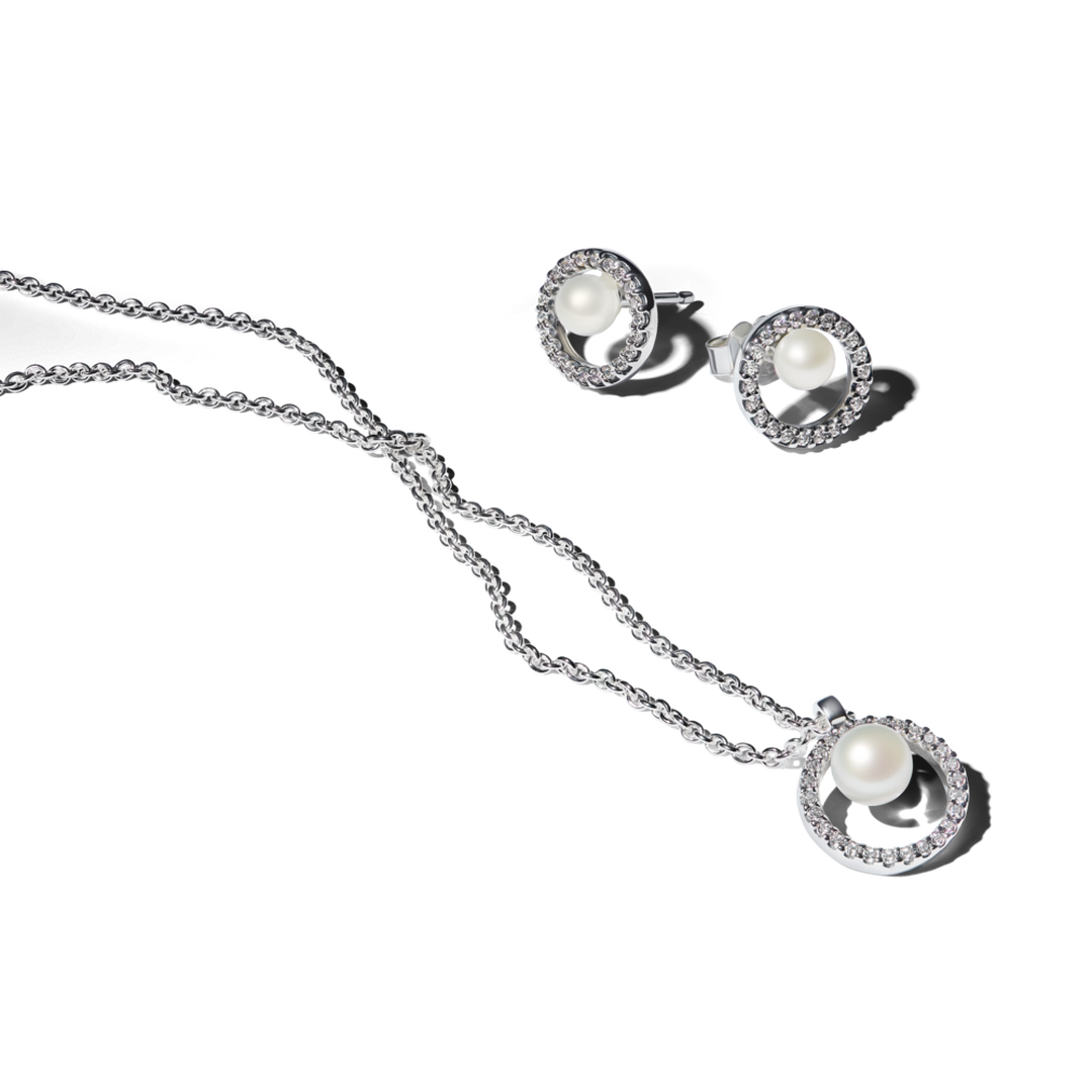 Treated Freshwater Cultured Pearl & Pavé Jewellery Gift Set