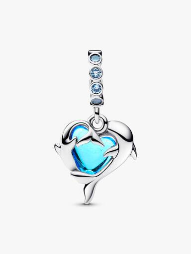 Charm-pendentif Dauphins en verre de Murano bleu