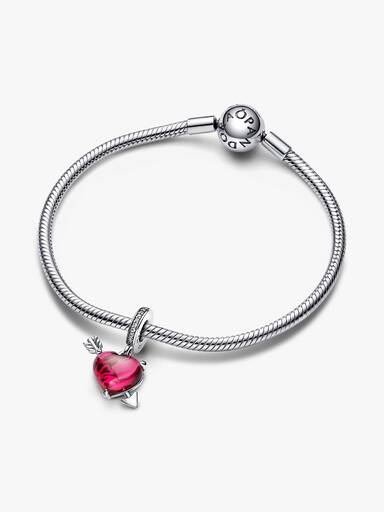 Charm-pendentif Cœur rouge en verre de Murano et flèche