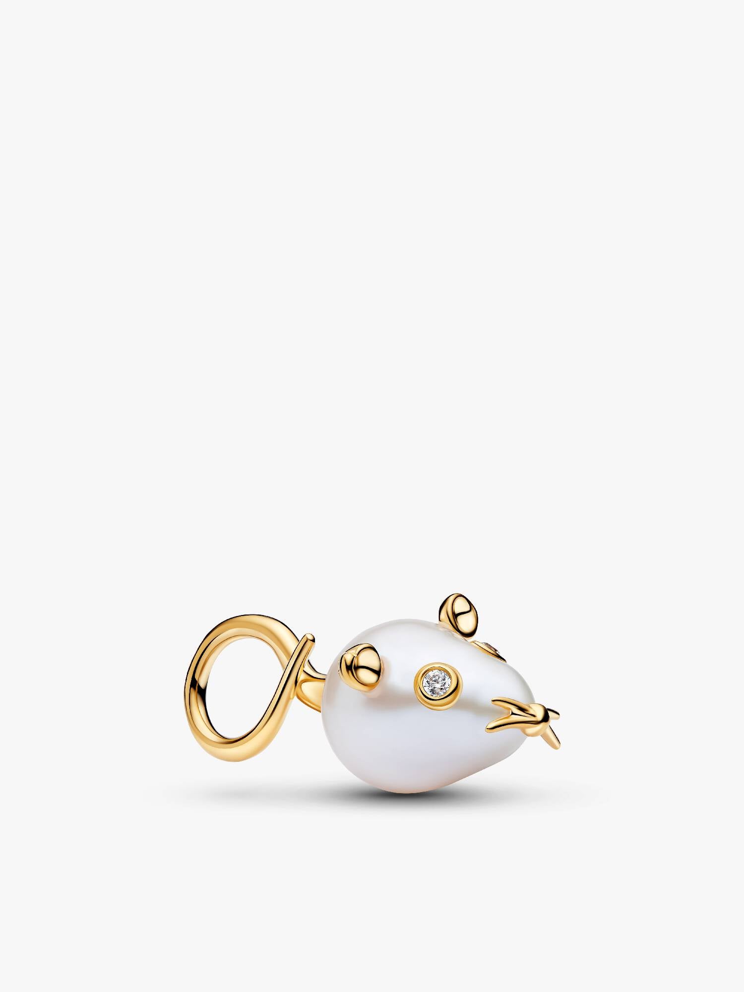 Charm-pendentif Souris avec perle de culture d’eau douce baroque traitée