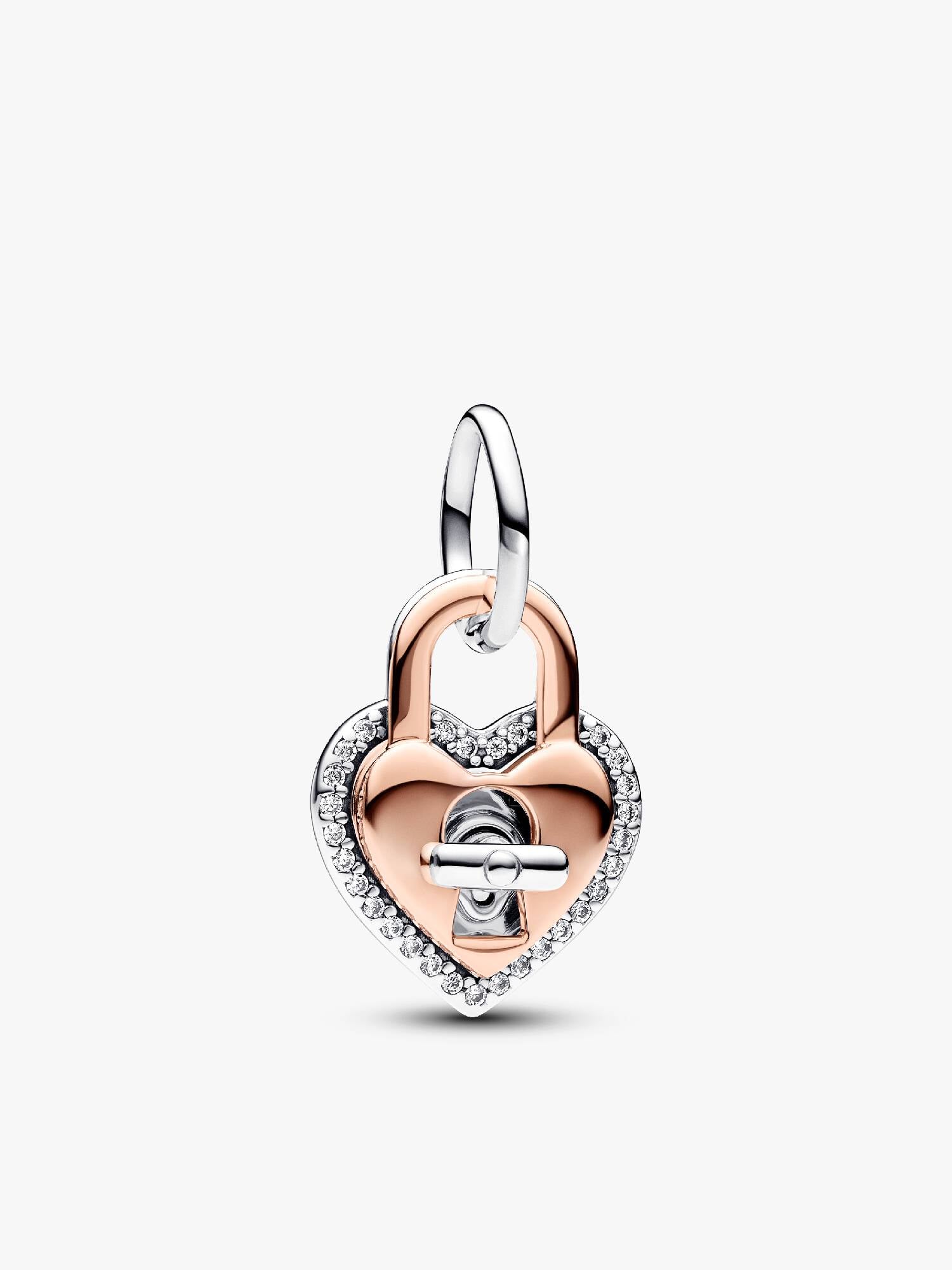 Two-tone Twistable Heart Padlock Double Dangle Charm