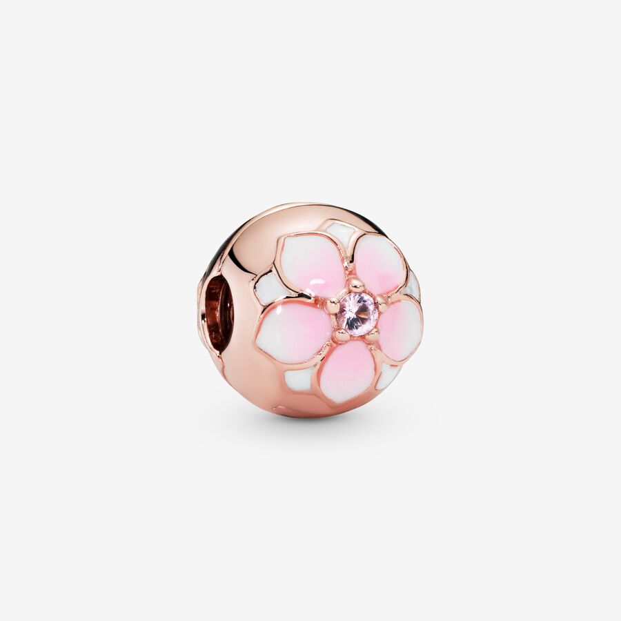 FINAL SALE - Round Pink Magnolia Flower Charm image number 0