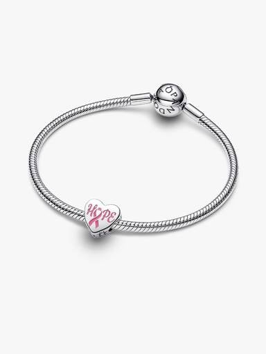 Charm coeur Hope en argent sterling avec émail rose