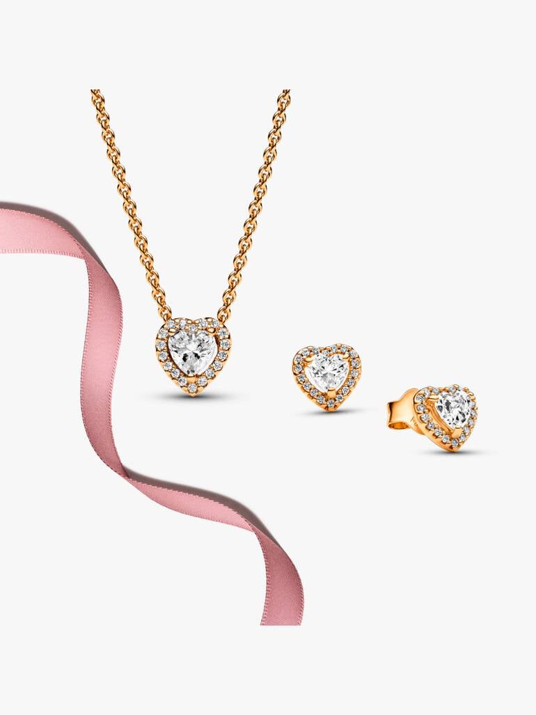 Golden Elevated Heart Necklace & Earrings Gift Set