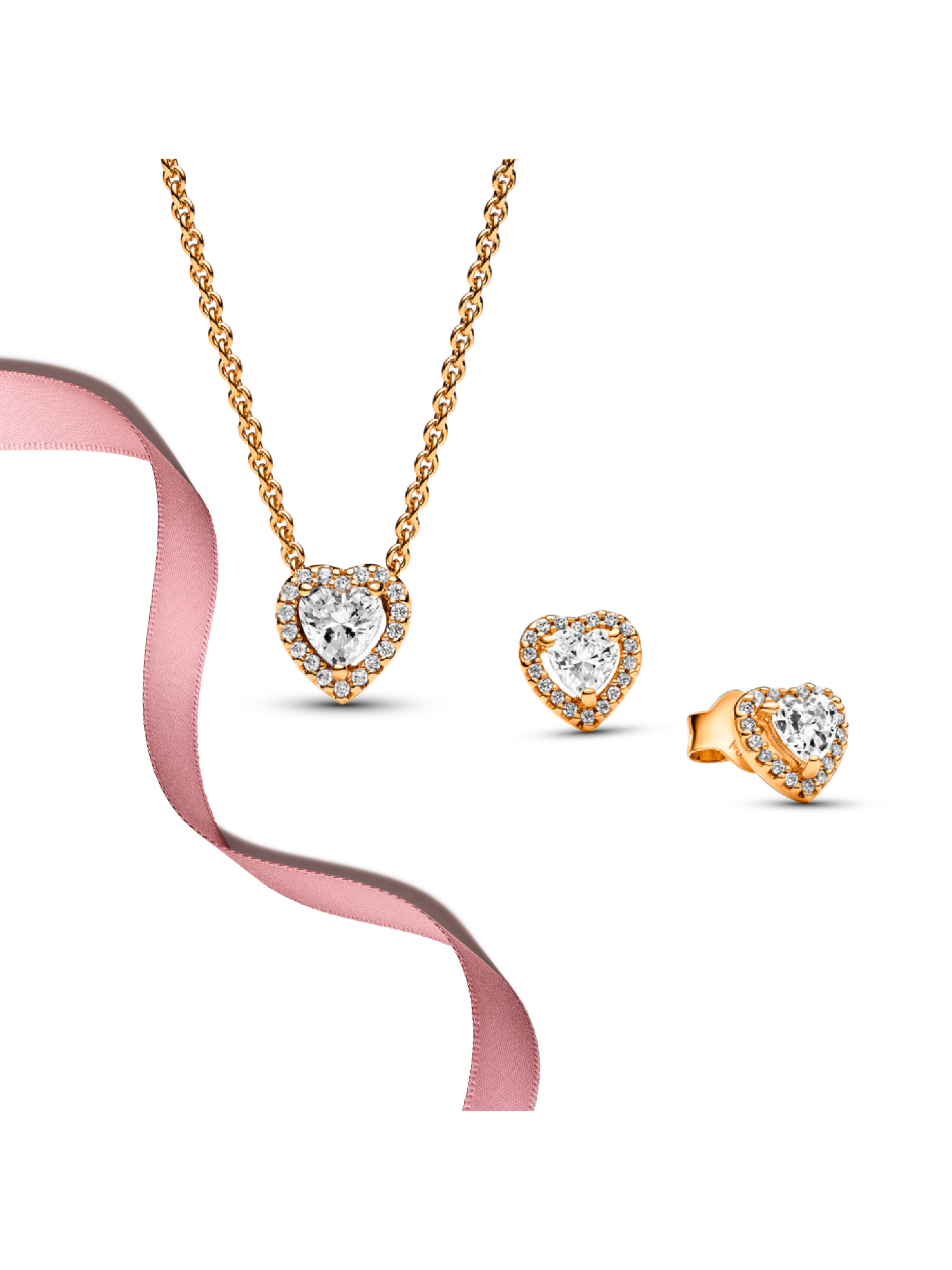 Golden Elevated Heart Necklace & Earrings Gift Set
