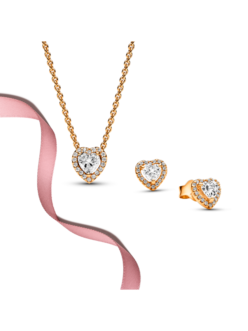 Golden Elevated Heart Necklace & Earrings Gift Set