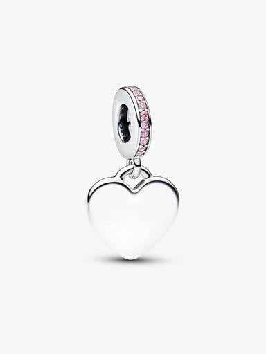 Charm-pendentif gravable Cœur avec pierre rose