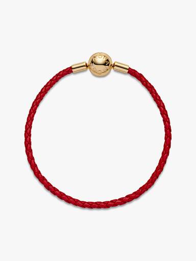 Pandora Moments Red Woven Leather Bracelet