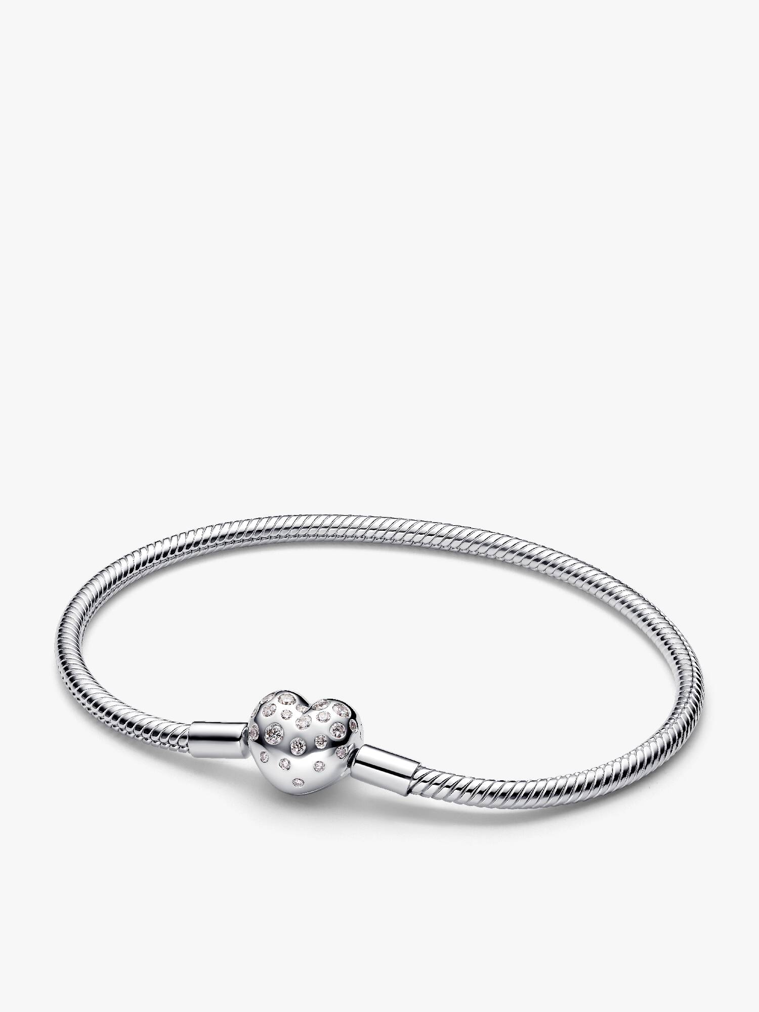 Bracelet à chaîne serpentine avec fermoir en forme de cœur avec diamants cultivés en laboratoire Pandora