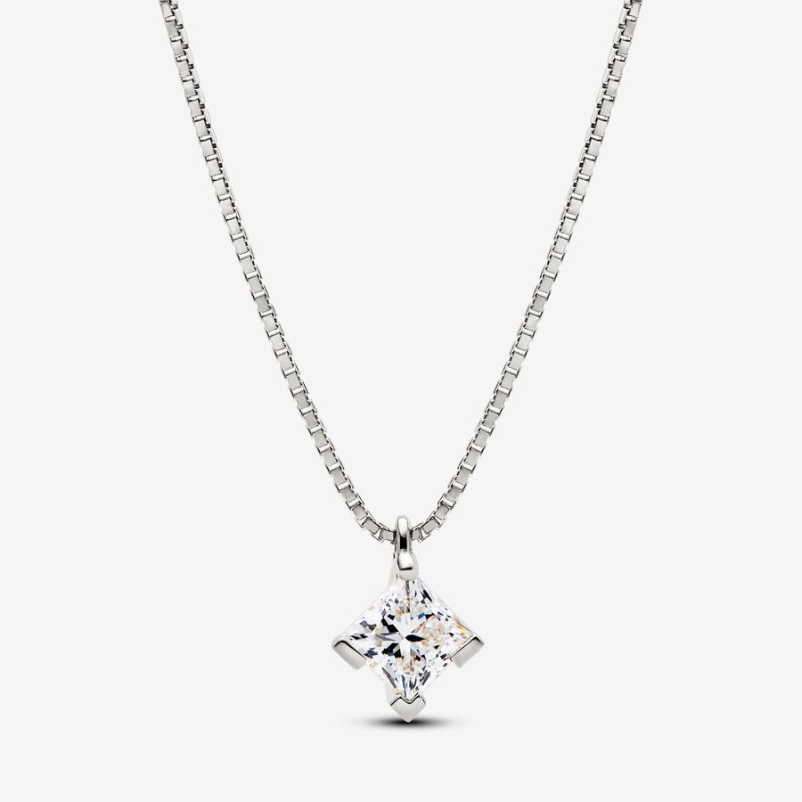 Pandora Nova diamant cultivé en laboratoire collier à pendentif avec 1,00 carat tw en or blanc 14 K image number 0