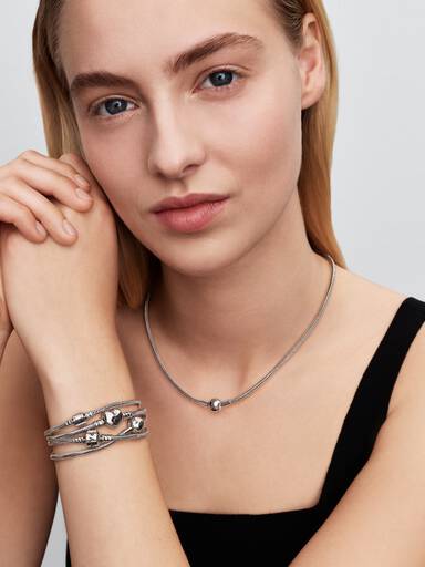Pandora Moments Mini Barrel Clasp Snake Chain Bracelet, Platinum Plated